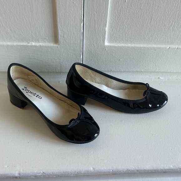 Used Repetto Black Patent Leather Camille Heeled Ballerina Slipper (Sz 39) - Picture 1 of 7